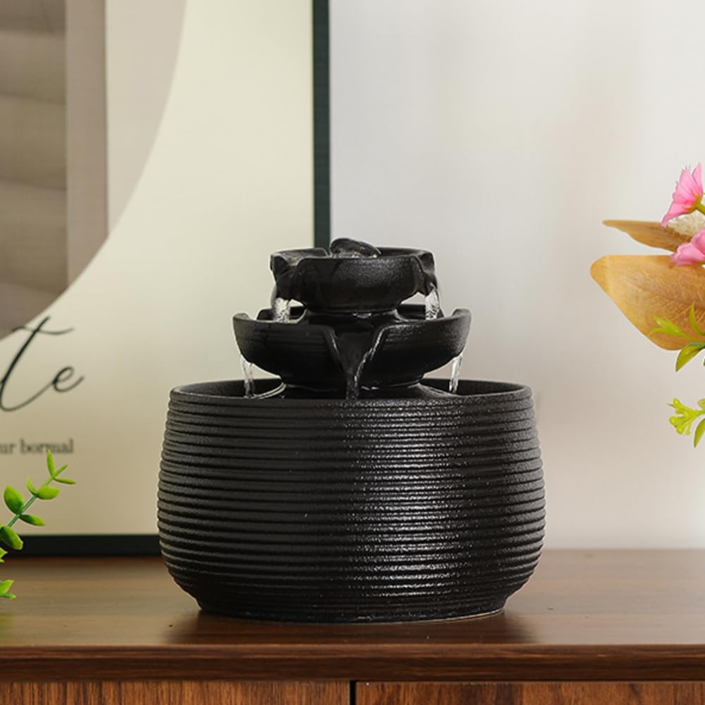 Outdoor and Indoor Water Feature Fountain Waterfall Tabletop Desktop mini Ceramic Garden Fountain (Black A172)-VerdiqueGarden