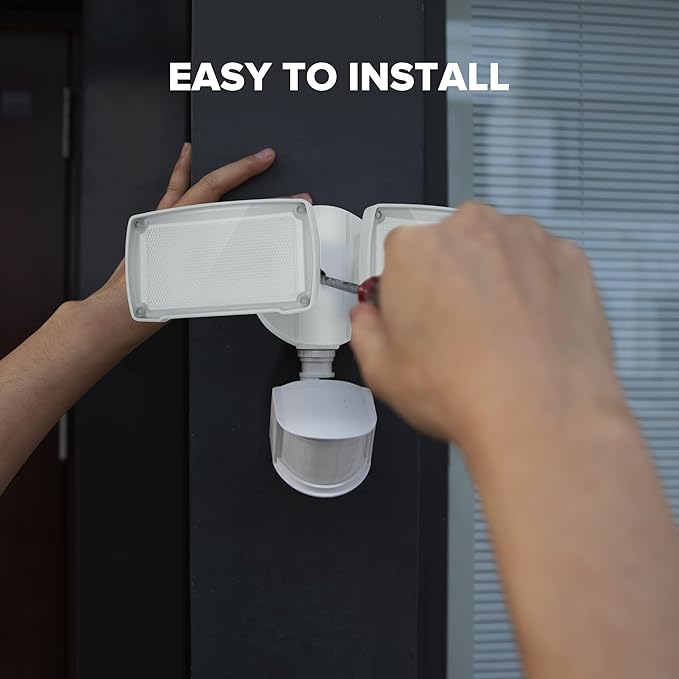 LUTEC 38W 3500 Lumen LED Motion Activated Integrated Dual-Head Floodlight Outdoor with Motion Sensor, 5000K Daylight, Dusk to Dawn, Exterior Security Wall Light for Patio, Garden, Yard(White)-VerdiqueGarden