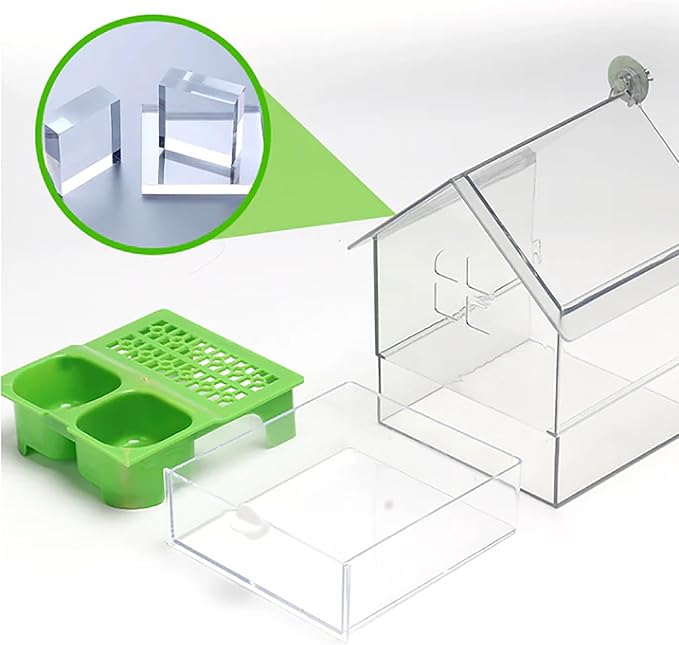 Ziveseller/Sowhathow Pull-Out External Parrot Feeder, Parrot Feeder Parakeet House Bird Bath Transparent Dish Water, Hanging Wild Bird Seed with Squirrel Proof Tray (Green)-VerdiqueGarden