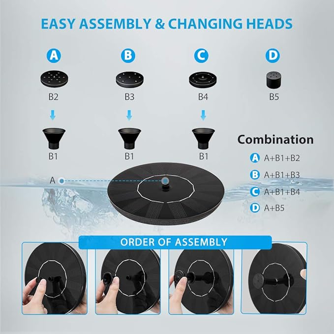 VIVOHOME Polyresin Antique Outdoor Gray Garden Bird Bath and Solar Powered Round Pond Fountain Combo Set-VerdiqueGarden