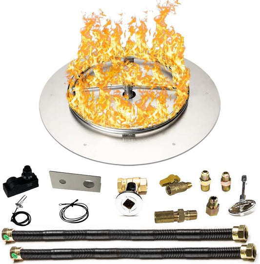 Stainless Steel Fire Pit Burner Pan & Ring Deluxe Kit for Liquid Propane, 18-Inch Pan, 12-Inch Ring, 90,000 BTU Max-VerdiqueGarden