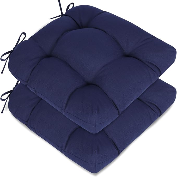 Aoodor 19" x 19" x 5" Tufted Outdoor Chair Cushions, Water Resistant & Fade Resistant Polyester Dining Chair Pads with 2 Straps for Patio Furniture, Set of 2-VerdiqueGarden