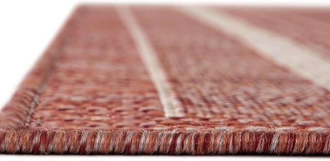 Unique Loom Outdoor Border Collection Area Rug - Soft Border (10' x 13' 1" Rectangle Rust Red/Ivory)-VerdiqueGarden