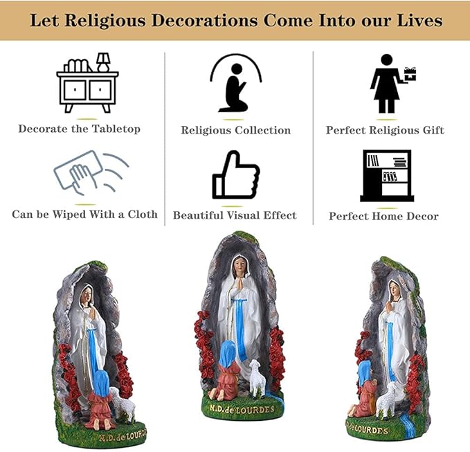 Our Lady of Lourdes Statue - 8" Resin Figurine - Saint Bernadette and Mary Statue, Sculpture with Hand-Painting - Ideal Religious Gift for Baptisms, Communions, Confirmations, Weddings, and Holidays-VerdiqueGarden