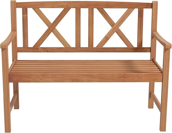 Giantex Patio Garden Bench Loveseat - 2-Person Acacia Wood Bench with Armrest, Backrest, Sturdy Frame, 800lbs Capacity, Outside Park Bench for Patio, Yard, Front Porch, Outdoor Garden Bench, Natural-VerdiqueGarden