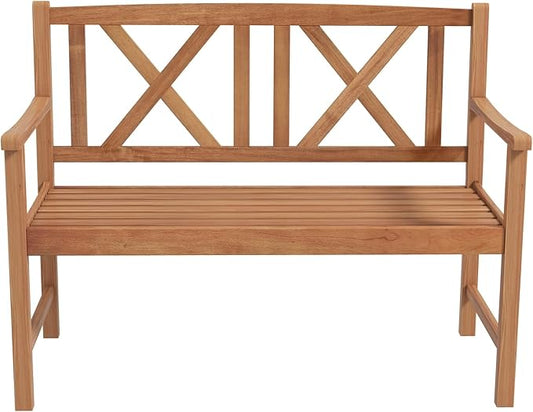 Giantex Patio Garden Bench Loveseat - 2-Person Acacia Wood Bench with Armrest, Backrest, Sturdy Frame, 800lbs Capacity, Outside Park Bench for Patio, Yard, Front Porch, Outdoor Garden Bench, Natural-VerdiqueGarden
