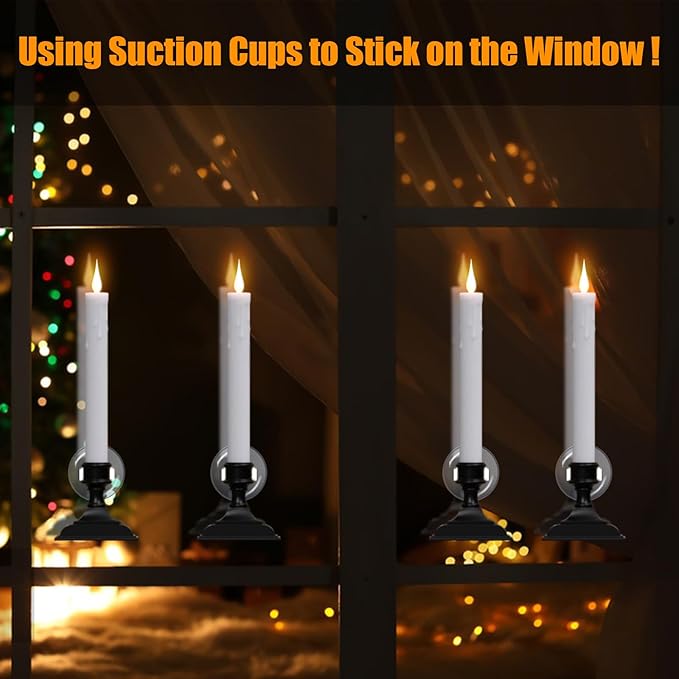 DRomance Flameless Window Candles with Remote Timer, 4 Pack White LED Flickering, Dripping Wax Effect, Suction Cups Included-VerdiqueGarden