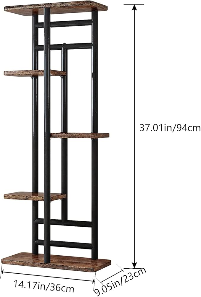 LINZINAR Plant Stand 5 Tier 6 Plant Multiple Flower Rack Holder Shelves Rack Storage Organizer Display Indoor Planter for Balcony Bedroom Patio Garden Living Room, Black-VerdiqueGarden