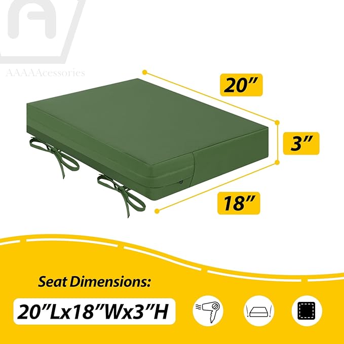 AAAAAcessories Outdoor Seat Cushions for Chairs, Waterproof, Fade-Resistant Patio Furniture Replacement Cushions, 20" x 18" x 3", Set of 2, Dark Moss Green-VerdiqueGarden