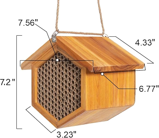 Mason Bee House Wax Coated Bee Hotel, Pollinator House Waterproof, Natural Handmade Wooden Mason Bee Hotel for Pollinating Bees Garden Supplies-VerdiqueGarden