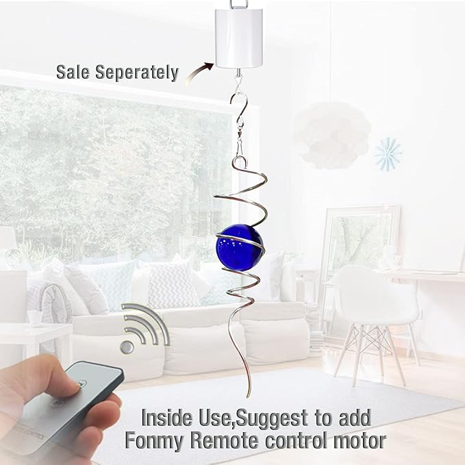 FONMY Gazing Ball Spiral Tail -Decorative Wind Spinner 11" inch Tail and 2" inch Blue Glass Orb. Indoor Outdoor Garden Decoration -13 inch Height-VerdiqueGarden