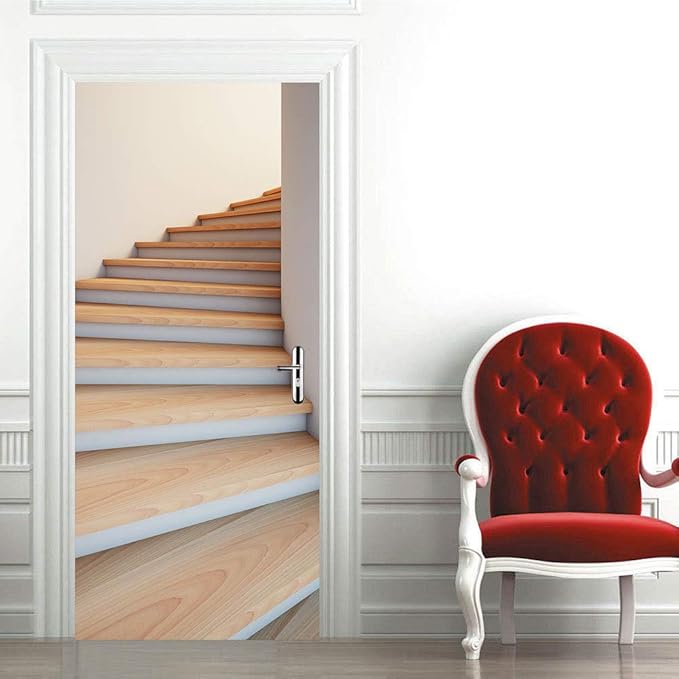 3D Door Stickers Murals - Stairs - Door Wallpaper - Self-Adhesive - Removable - PVC - Waterproof - Matt Finish - Futuristic - Stairs 1 - Adults-VerdiqueGarden
