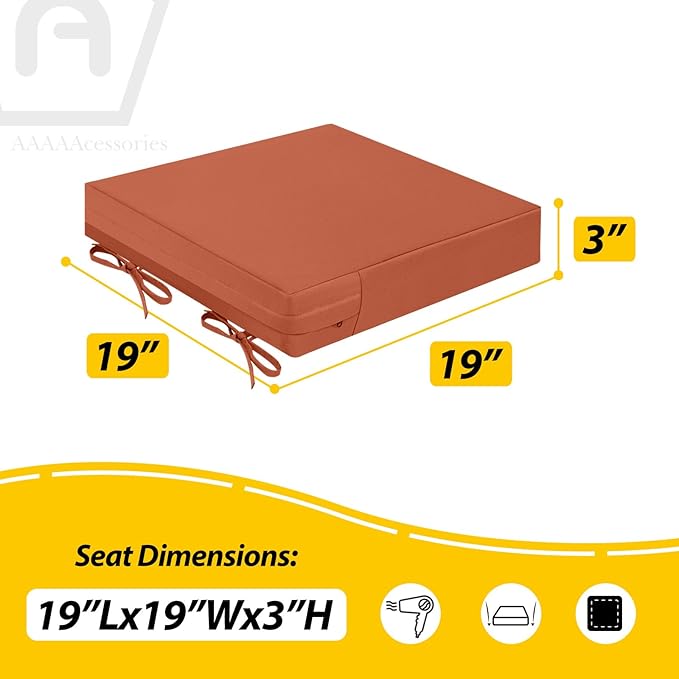 AAAAAcessories Outdoor Seat Cushions for Chairs, Waterproof, Fade-Resistant Patio Furniture Replacement Cushions, 19" x 19" x 3", Set of 2, Rust-VerdiqueGarden