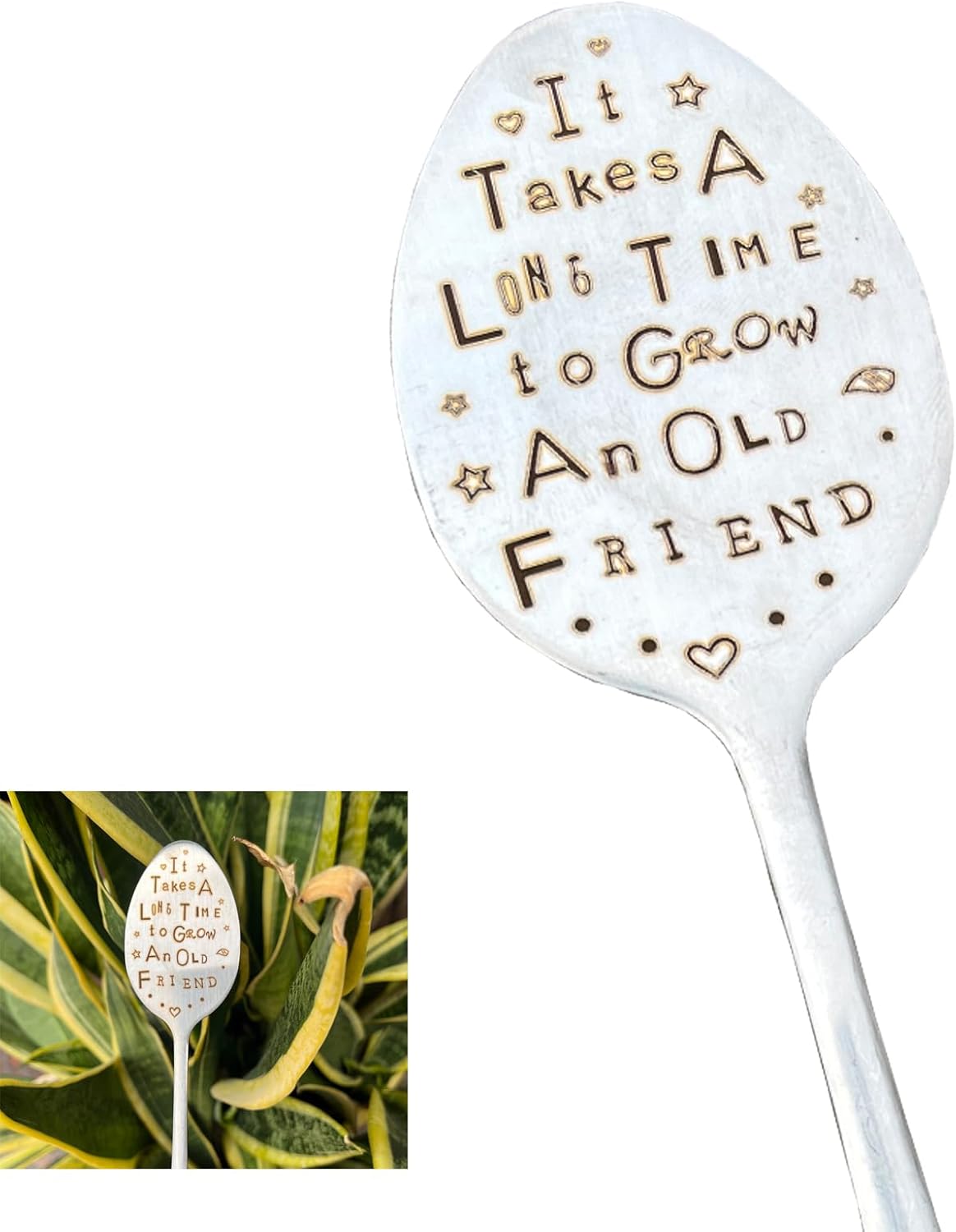 Garden Plant Marker Friendship Gift for Women Gardeners, Plant Stake Label Sign Tag Gardening Gifts for Woman Plant Lovers, Metal Garden Decoration (Grow an Old Friend)-VerdiqueGarden