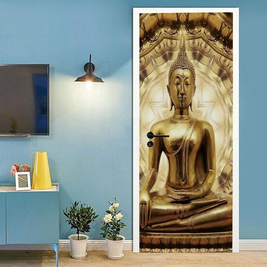 3D Door Stickers Murals - Buddha Statue - Peel & Stick Wallpaper - Self-Adhesive Decals - Removable PVC Waterproof Door Poster - 37.4" x 84.6" for Bedroom & Living Room-VerdiqueGarden