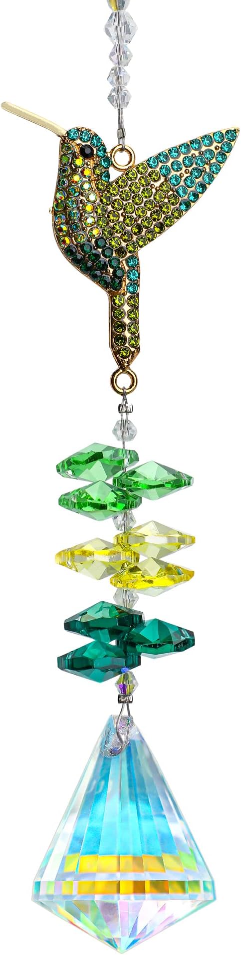 Rhinestones Hummingbird with Crystal Sun Catcher, Glass Window Hanging Ornament,Crystal Prism Suncatcher Outdoor Indoor Home Garden Party Decoration-VerdiqueGarden