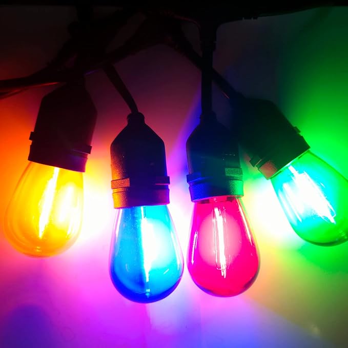 24Pack S14 Colored LED String Light Bulbs,1Watt Plastic Shatterproof Waterproof Outdoor Indoor Replacement Bulbs for Home Decor, E26 Medium Base, Multi-Color: Red/Green/Blue/Orange-VerdiqueGarden
