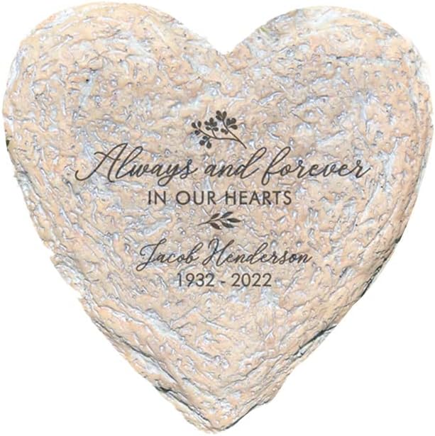 GiftsForYouNow Engraved Always and Forever in Our Hearts Memorial Garden Stone, Heart Shaped 8.5" by 8.5"-VerdiqueGarden