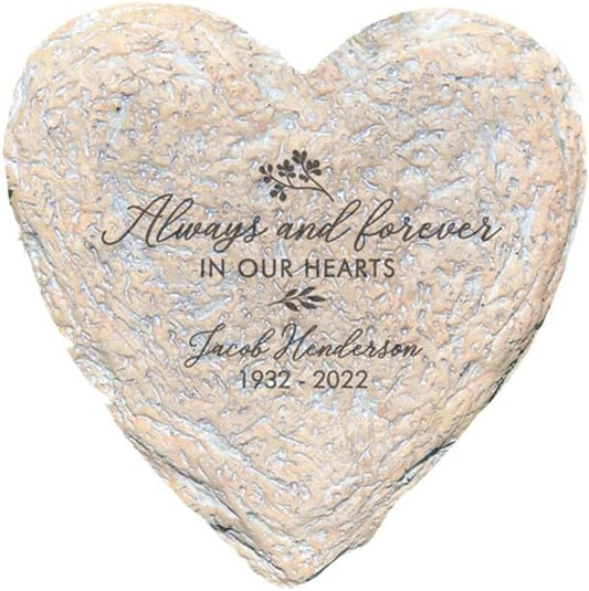 GiftsForYouNow Engraved Always and Forever in Our Hearts Memorial Garden Stone, Heart Shaped 8.5" by 8.5"-VerdiqueGarden