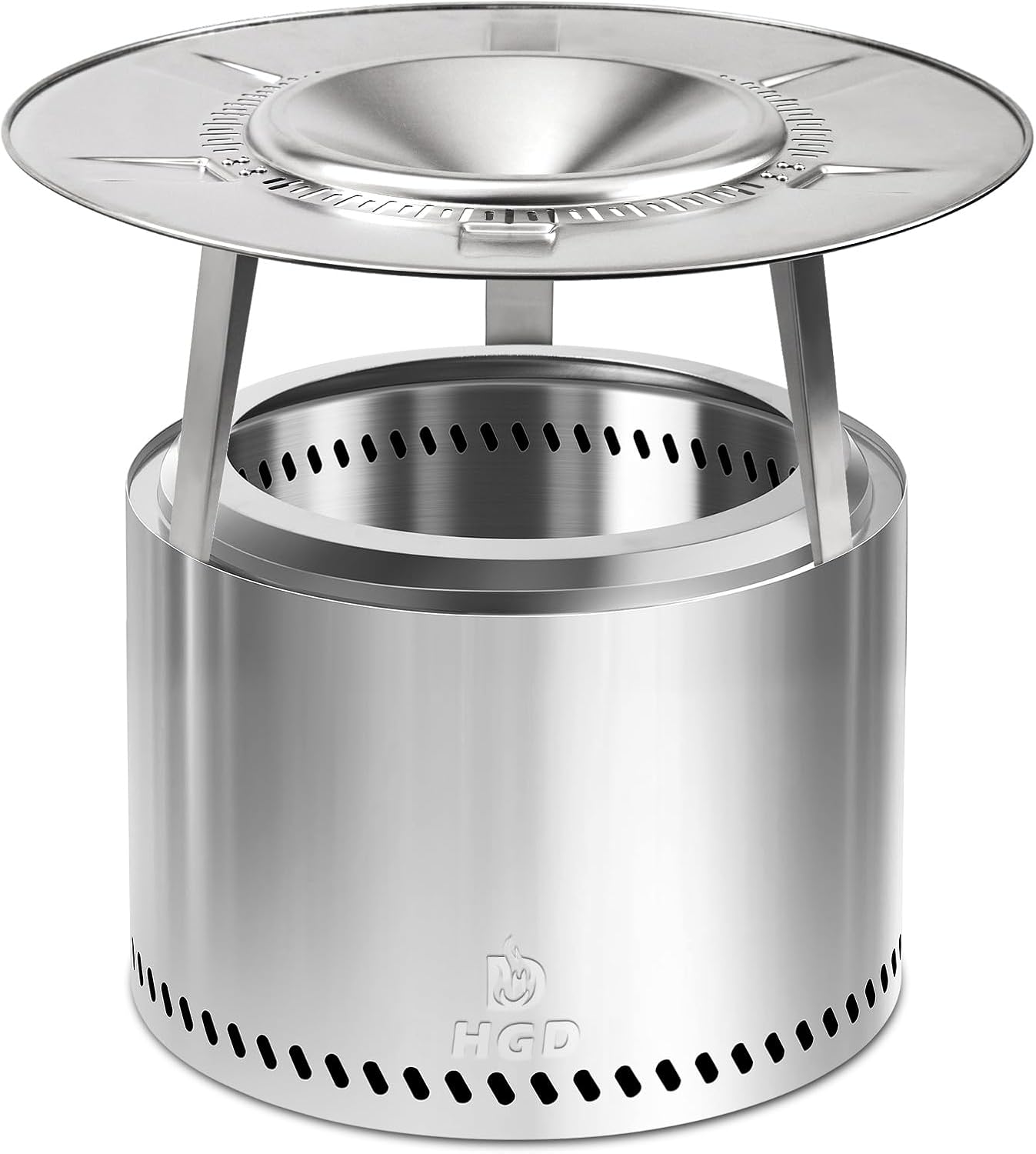 HGD 20" Smokeless Firepit with Heat Deflector, Stainless Steel Wood Burning Fire Pit for Friends & Family Gatherings, Secondary Combustion Outdoor Patio Stove for Garden BBQ & Bonfire-VerdiqueGarden