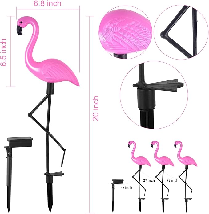 Flamingo Solar Lights,Outdoor Pink Flamingo Stake Light,Solar Powered Garden Lights,Yard Art Decor,Outdoor Garden Decorations,Outside Stick Lights,Outdoor Lights Waterproof (3pcs)-VerdiqueGarden