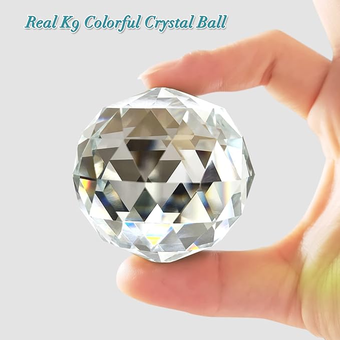 FONMY Gazing Ball Spiral Tail -Decorative Wind Spinner Sun Catcher 11 inch Tail and 2 inch Clear Crystal Orb. Indoor Outdoor Garden Decoration -13 inch Height-VerdiqueGarden