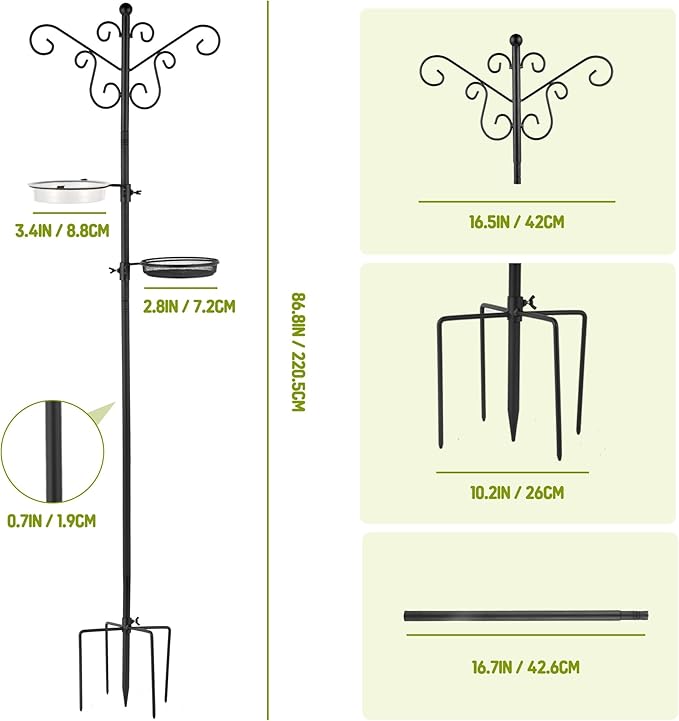 MIXXIDEA Bird Feeding Station Bird Feeder Pole with 5-Prong Base Hanging Hooks Water Bath Mesh Tray Wind-Resistant Water Bowl with Metal Snap Fastening for Outdoors to Attract Wild Birds-VerdiqueGarden