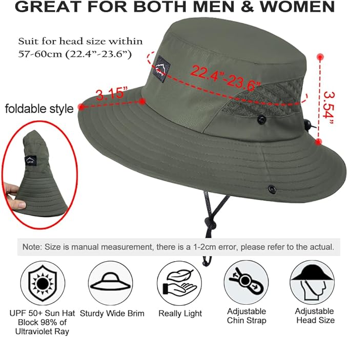 Fishing Hat, UPF50+ Wide Brim Sun Hat for Men Women, UV Protection Hiking Beach Bucket Hats Summer Safari Hat-VerdiqueGarden