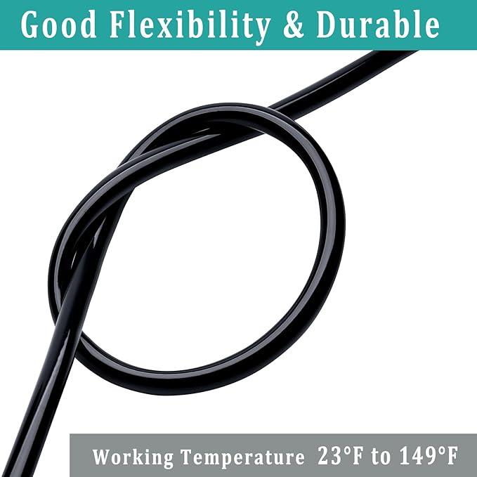 1/2" id - 10ft Black Vinyl Tubing Flexible PVC Tube Hybrid Hose Transfer Water Fuel Gas for Pond Fountain Garden Waterfall, Durable and Safe, with 2 Hose Clamps-VerdiqueGarden