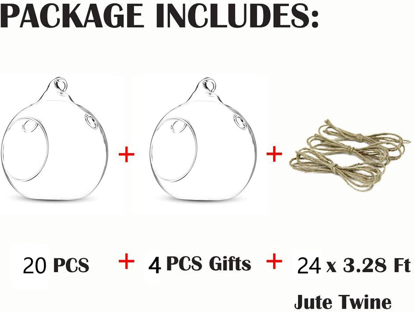 24 Pcs 3.15"/ 8cm Hanging Glass Tealight Holder Globe, Package Improved Plant Terrariums Glass Orbs Air Plants Tea Light Candle Holders, Home Decor Indoor Outdoor Garden (With 2 Holes, 20 Pcs + 4 Pcs)-VerdiqueGarden