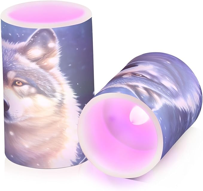 Flickering Flameless Candles, Wolf Snowy LED Candles with Remote Timer, Set of 2 Battery Operated Candle for Valentine Wedding Birthday-VerdiqueGarden