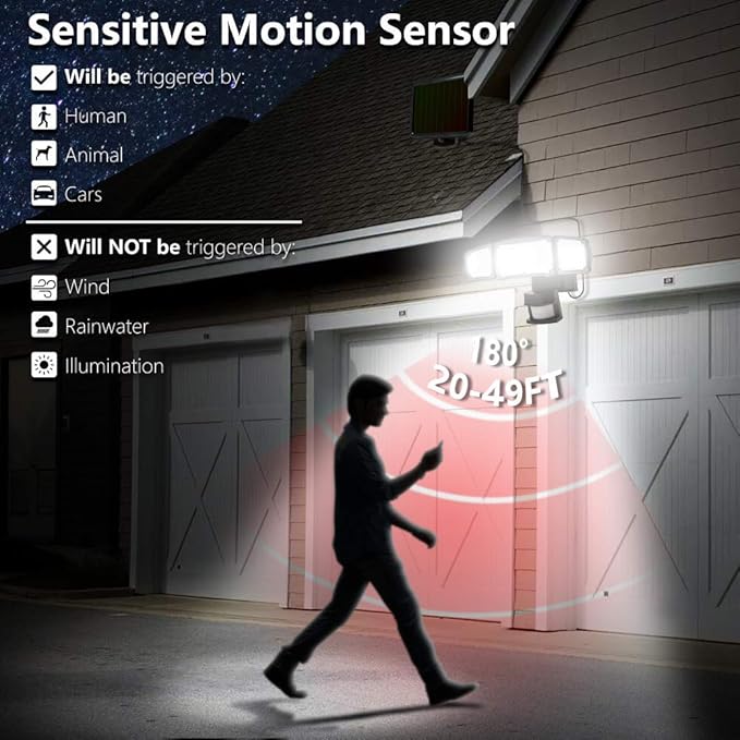 AmeriTop Solar Lights Outdoor, Super Bright 1600LM LED 6000K Solar Motion Sensor Lights with Wide Angle Illumination; 3 Adjustable Heads, IP65 Waterproof Outdoor Security Lighting (Black)-VerdiqueGarden