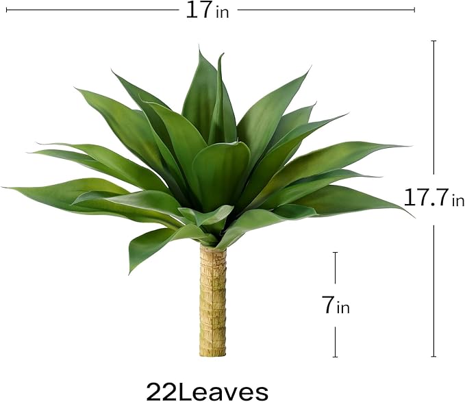 Artificial Plants Outdoor,UV-Resistant Fake Agave Succulent Plant 17 Inch Small Size Faux Succulents Stems for Indoor Realistic & Natural Home Decor Plants for Office Housewarming-VerdiqueGarden