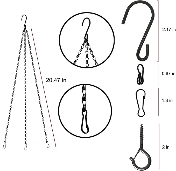 Hanging Basket Chain 23 Inch 3 Hanging Chain Plant Pot Replacement Hook Plant Hook for Flower Pots, Bird Feeders & Lanterns, 3 Pack (23” Black)-VerdiqueGarden