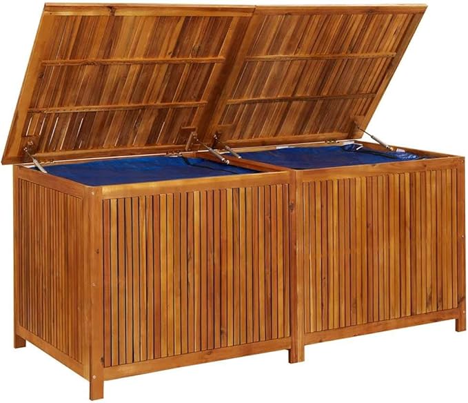 vidaXL Outdoor Storage Box, [Load Capacity Gallon] Deck Box with Gas-Lift Lid, Storage Chest with Water-Resistant Zippered Bag Inside, 68.9''x31.5''x29.5'', Solid Acacia Wood-VerdiqueGarden