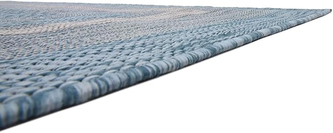 Unique Loom Outdoor Border Collection Area Rug - Soft Border (8' x 11' 4" Rectangle, Aquamarine/ Ivory)-VerdiqueGarden