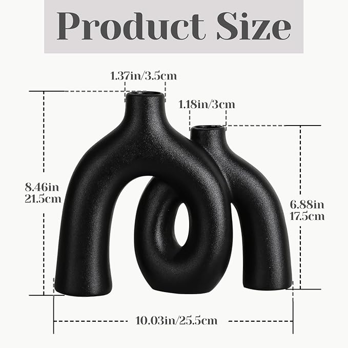 CEMABT Modern Nordic Boho Vase Set - Elegant Black Matte Ceramic Home Decor for Living Room, Bookshelf, Mantel, Entryway Table & Console Décor | Shelf Decorations Gift-VerdiqueGarden