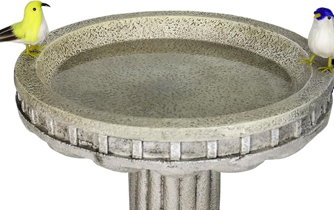SunJet 24” H x 16” Dia Outdoor Birdbath with Classical Pedestal - Fibre Reinforced Concrete Birdbaths, Vintage Design for Garden Decor & Bird Attraction-VerdiqueGarden