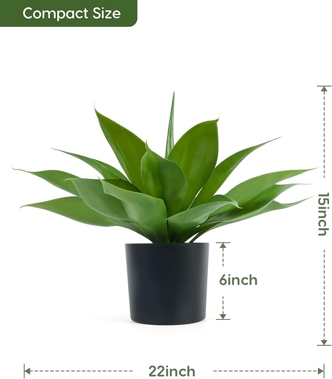 Velener Fake Agave with Black Pot, Artificial Plant Outdoor Agave - Fake Plants for Indoor and Outdoor Decor(16 Inch)-VerdiqueGarden