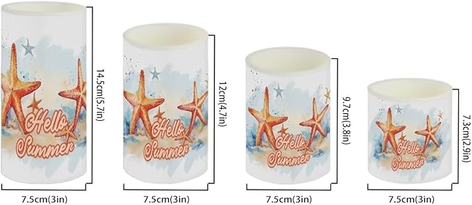 Flameless LED Candles Electric Candles with Remote Timer Control Color Changing Long Lasting Tealights Fake Candles Set of 4, Beach Themed Home Decoration, Starfish Hello Summer-VerdiqueGarden
