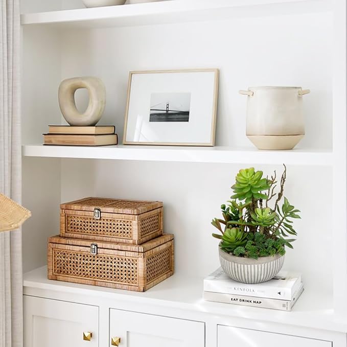 DILATATA Small Faux Plant Assorted Fake Succulents Plants Faux Succulents Arrangement Cement Potted Desk Plants Small Fake Plants for Home Table Office Bathroom Shelf Living Room Decor-VerdiqueGarden