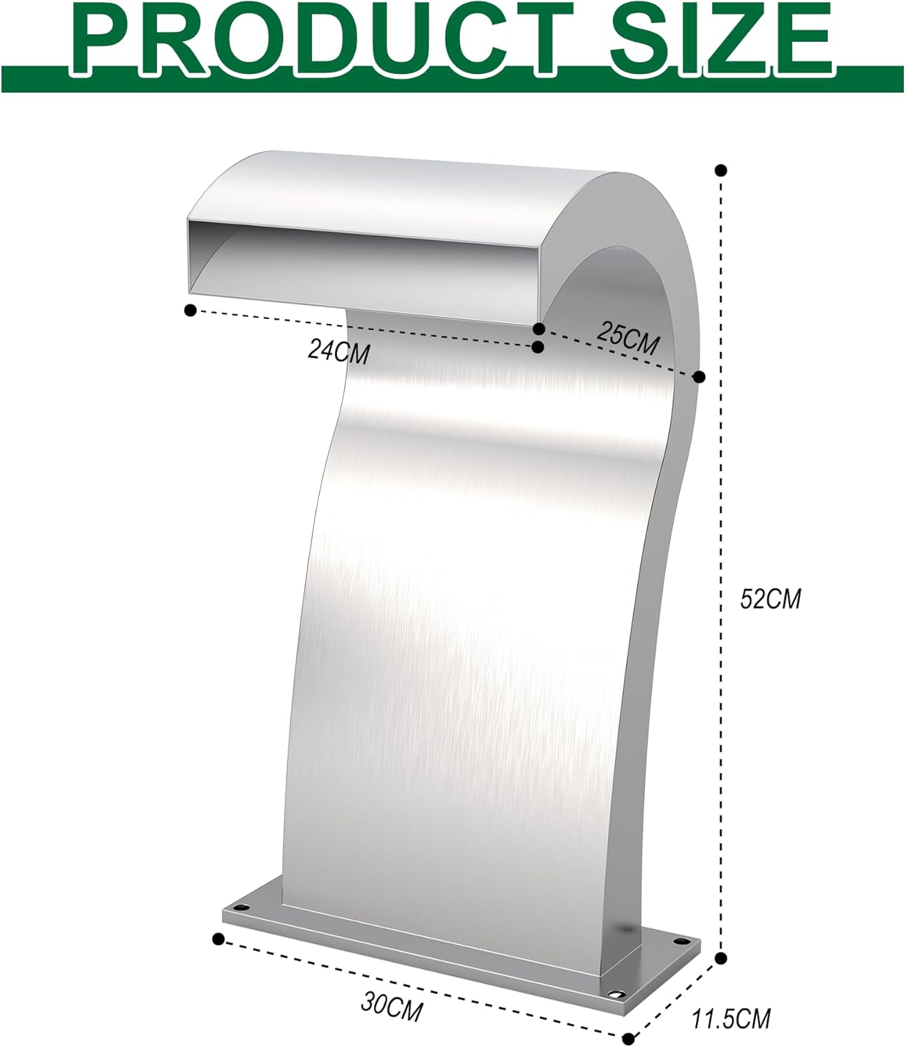 Pool Waterfall Fountain Stainless Steel Fountain 22.60'' x 10.55'' x 14.57'' Silver Pool Fountains for Ground Pools Garden Outdoor Waterfalls Sheer Descent Pond Water Feature-VerdiqueGarden