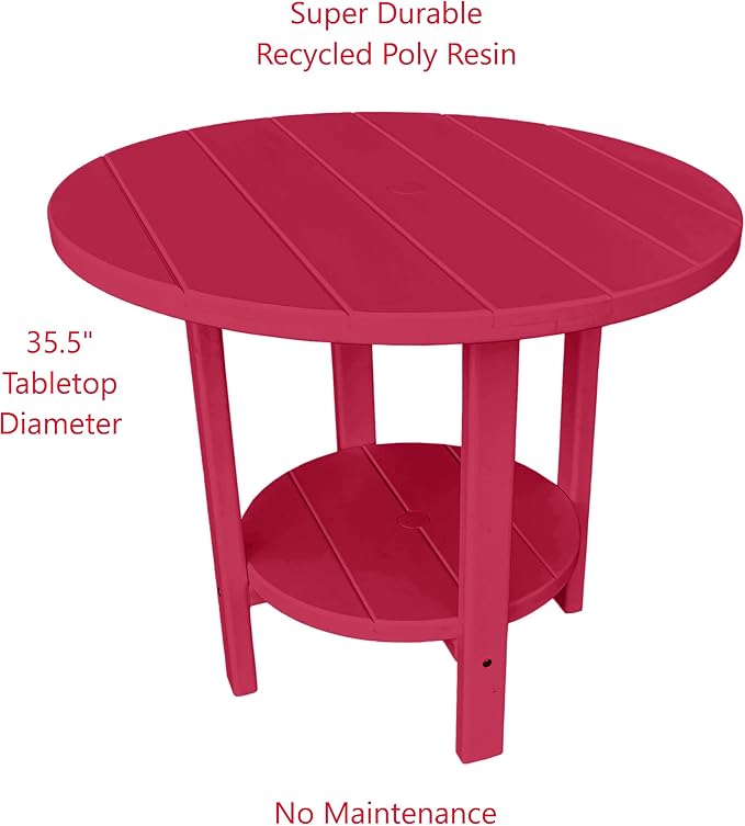 Phat Tommy Round Poly Resin Outdoor Patio Dining Table, All Weather Poly Patio Outdoor Furniture, Cranberry-VerdiqueGarden