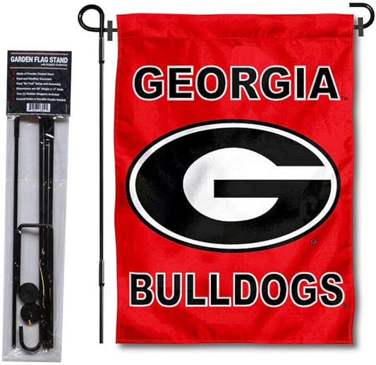 College Flags & Banners Co. Georgia Bulldogs Garden Flag with Pole Stand Holder-VerdiqueGarden