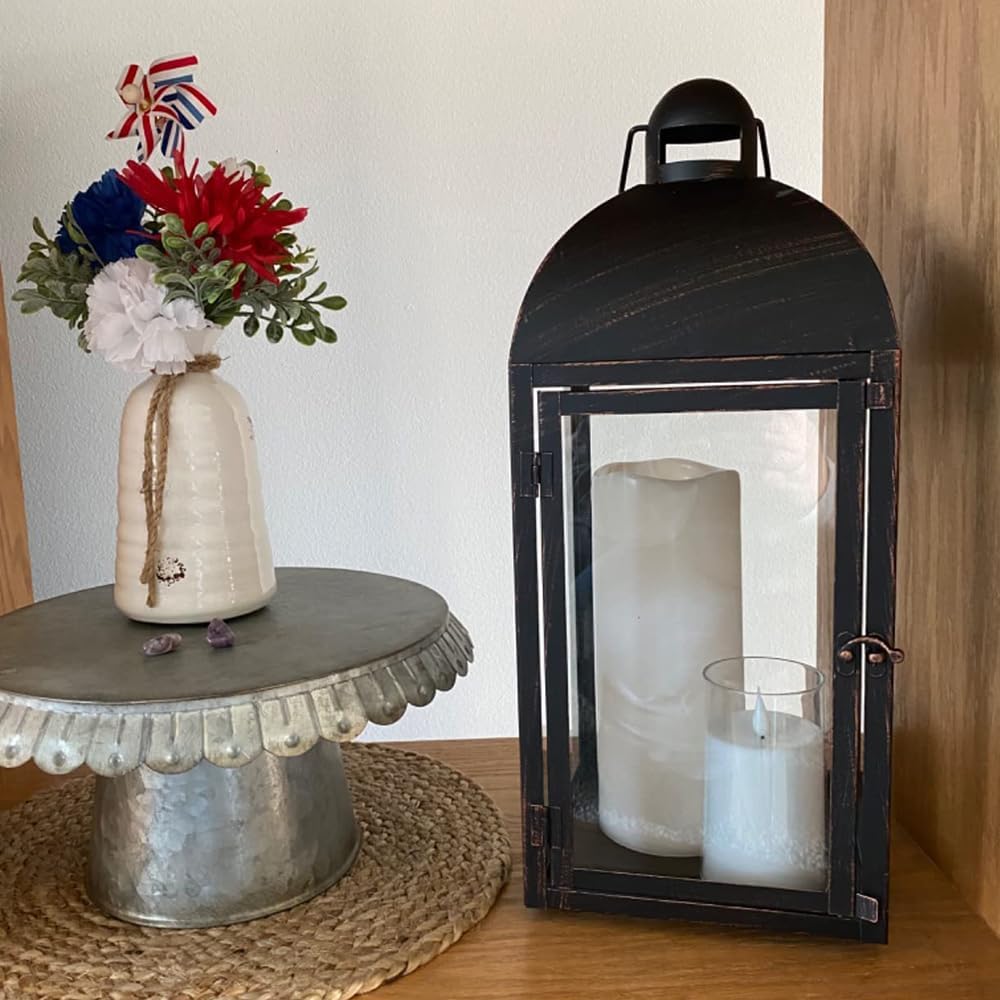 NEEDOMO Lanterns Decorative Outdoor & Indoor, Set of 3 Outdoor Lanterns for Porch, 23" Large Candle Lantern, Bronze Metal Frame with Glass, Vintage Farmhouse, Patio, Pathway, Garden, Fall, Christmas-VerdiqueGarden