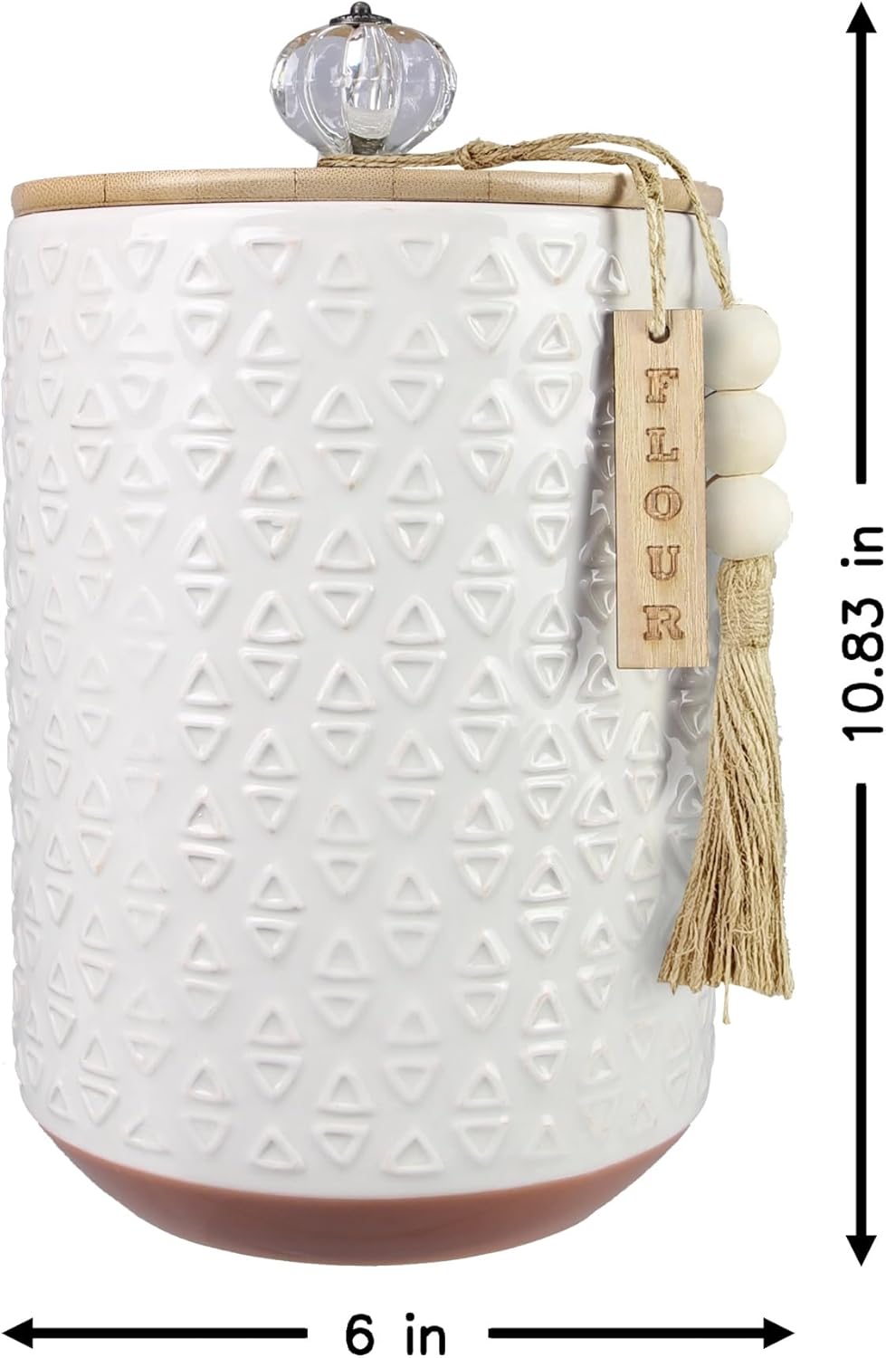 Youngs 21207 Ceramic Canister with Wood Lid and Silicon Seal, Crystal Knob and Blessing Bead Tassel Accent, 4-piece Set-VerdiqueGarden