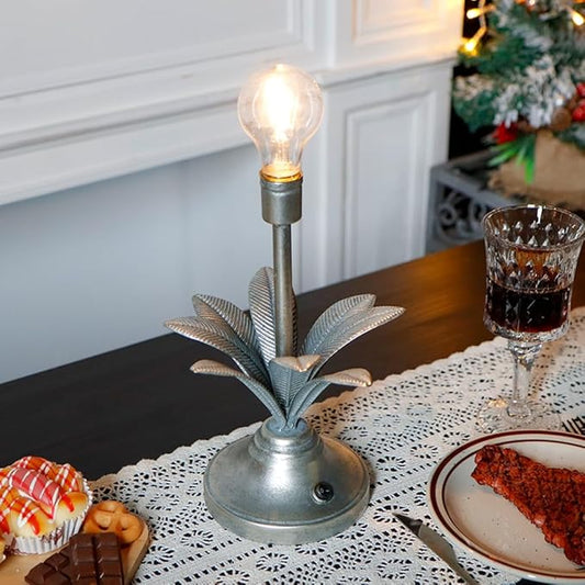 JHY DESIGN Battery Operated Lamp 13''H Vintage Decorative Cordless Lamp with LED Bulb Small Table Lamp for Bedroom Living Room Bedroom Kitchen Wedding Patio Home Decor (Antique Silver)-VerdiqueGarden