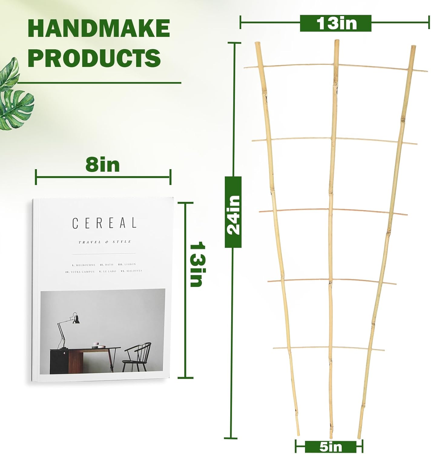 3PCS Fan-Shaped Bamboo Trellis, 2Ft Plant Trellis Indoor, Small Trellis for Potted Plants Indoor, Climbing Plants, Vegetables-VerdiqueGarden