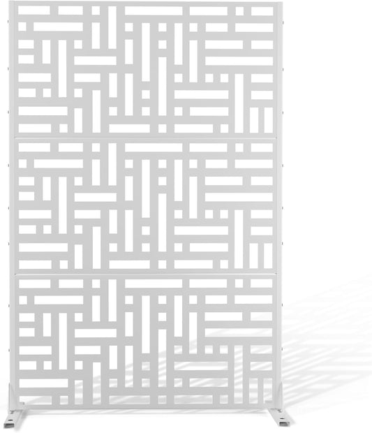 Metal Privacy Screen Outdoor 72" H×47" W,Freestanding Decorative Privacy Screen for Balcony Yard&Garden,Privacy Fence-White&Street-VerdiqueGarden