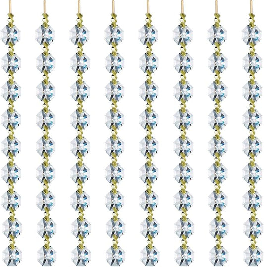 12.5 FT Crystal Glass Strand, Garland Octagon Beads Chandelier Crystal Prism Replacement for Hanging Clear with Golden Clips-VerdiqueGarden